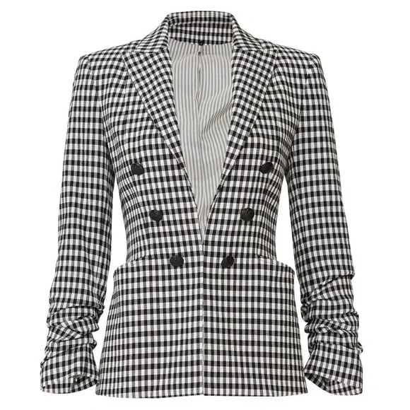 Veronica Beard Caldwell Dickey Blazer Gingham Black White NWT